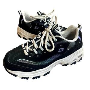 Skechers D'Lites Athletic Shoe Women's 6 Black Rainbow Leather Lace Up Sneakers
